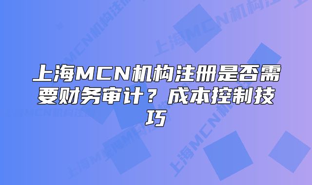 上海MCN機構注冊是否需要財務審計？成本控制技巧