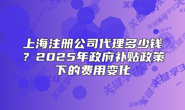 上海注冊公司代理多少錢？2025年政府補貼政策下的費用變化