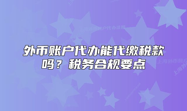 外幣賬戶代辦能代繳稅款嗎？稅務(wù)合規(guī)要點(diǎn)