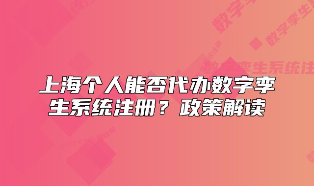 上海個(gè)人能否代辦數(shù)字孿生系統(tǒng)注冊(cè)？政策解讀