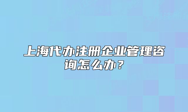 上海代辦注冊企業(yè)管理咨詢怎么辦？