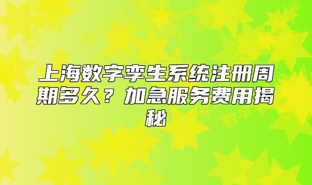 上海數(shù)字孿生系統(tǒng)注冊(cè)周期多久？加急服務(wù)費(fèi)用揭秘
