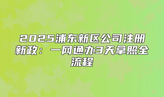 2025浦東新區(qū)公司注冊(cè)新政:一網(wǎng)通辦3天拿照全流程