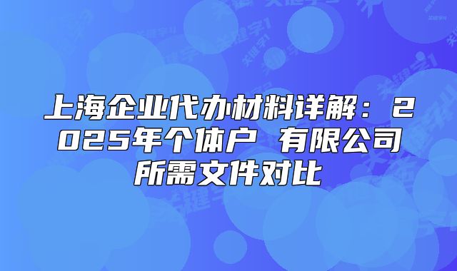 上海企業(yè)代辦材料詳解：2025年個體戶 有限公司所需文件對比