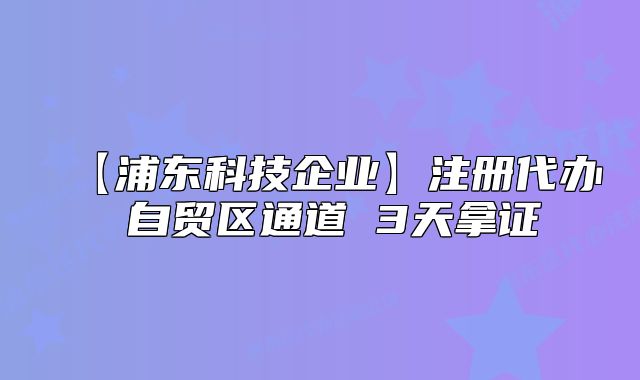 【浦東科技企業(yè)】注冊(cè)代辦 自貿(mào)區(qū)通道 3天拿證