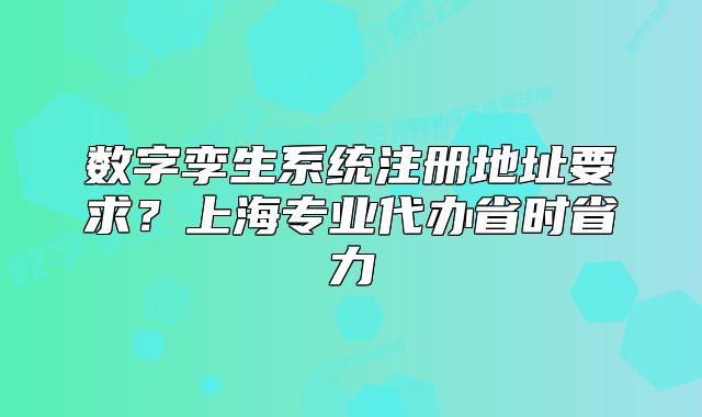 數(shù)字孿生系統(tǒng)注冊(cè)地址要求？上海專(zhuān)業(yè)代辦省時(shí)省力