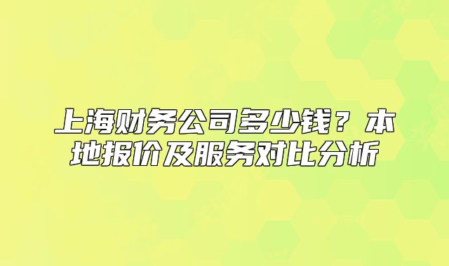 上海財務公司多少錢？本地報價及服務對比分析