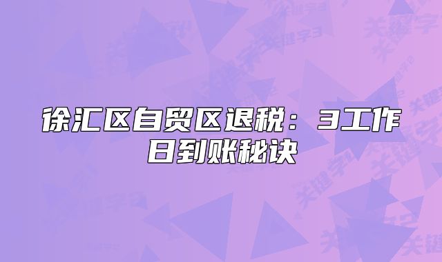 徐匯區(qū)自貿(mào)區(qū)退稅：3工作日到賬秘訣