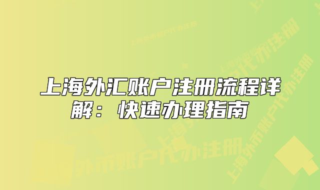 上海外匯賬戶注冊流程詳解：快速辦理指南