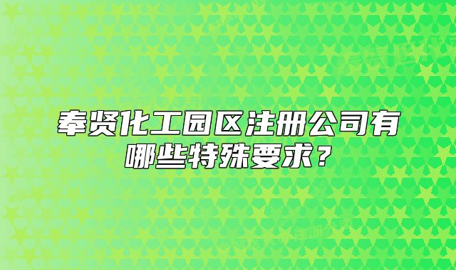 奉賢化工園區(qū)注冊公司有哪些特殊要求？