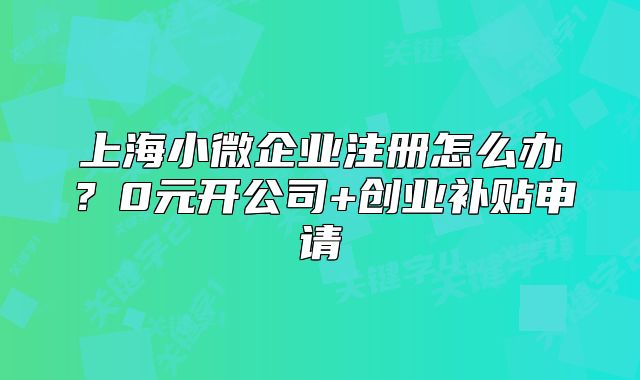 上海小微企業(yè)注冊怎么辦？0元開公司+創(chuàng)業(yè)補貼申請