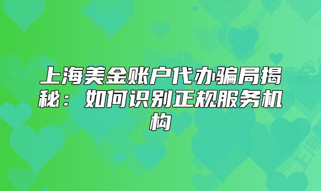 上海美金賬戶代辦騙局揭秘：如何識別正規(guī)服務(wù)機構(gòu)