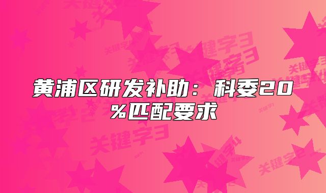 黃浦區(qū)研發(fā)補(bǔ)助：科委20%匹配要求