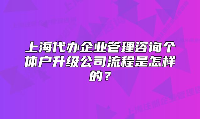 上海代辦企業(yè)管理咨詢個體戶升級公司流程是怎樣的？