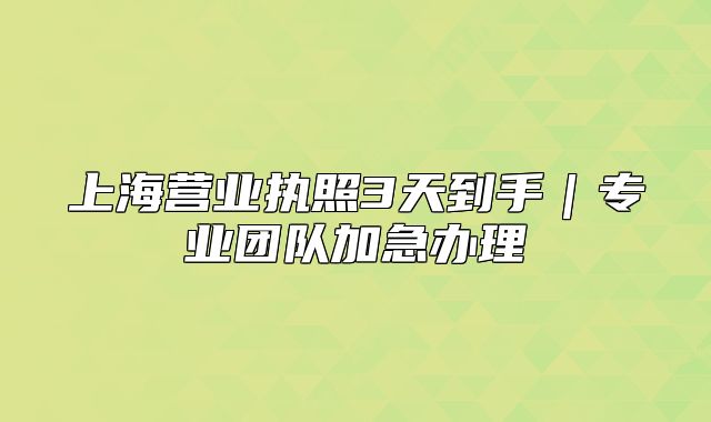 上海營業(yè)執(zhí)照3天到手｜專業(yè)團(tuán)隊加急辦理