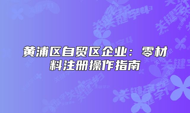 黃浦區(qū)自貿(mào)區(qū)企業(yè)：零材料注冊操作指南
