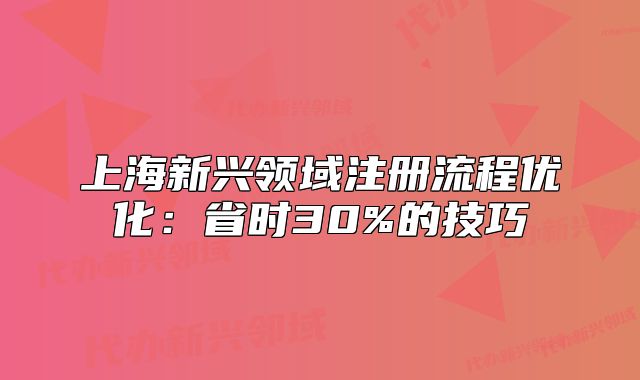 上海新興領(lǐng)域注冊(cè)流程優(yōu)化：省時(shí)30%的技巧