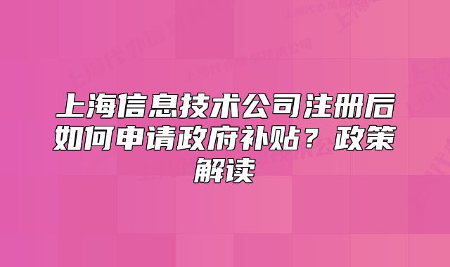上海信息技術(shù)公司注冊(cè)后如何申請(qǐng)政府補(bǔ)貼？政策解讀