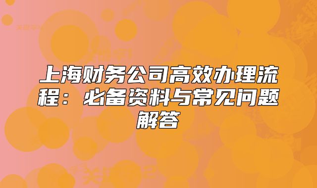 上海財(cái)務(wù)公司高效辦理流程：必備資料與常見問題解答