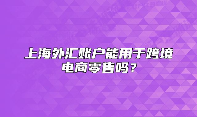 上海外匯賬戶能用于跨境電商零售嗎？