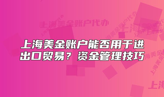 上海美金賬戶能否用于進(jìn)出口貿(mào)易？資金管理技巧