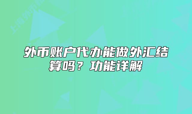 外幣賬戶代辦能做外匯結(jié)算嗎？功能詳解