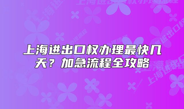 上海進(jìn)出口權(quán)辦理最快幾天？加急流程全攻略