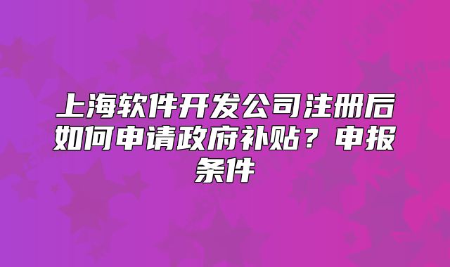 上海軟件開(kāi)發(fā)公司注冊(cè)后如何申請(qǐng)政府補(bǔ)貼？申報(bào)條件
