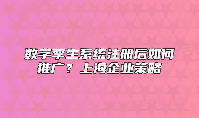 數(shù)字孿生系統(tǒng)注冊后如何推廣？上海企業(yè)策略