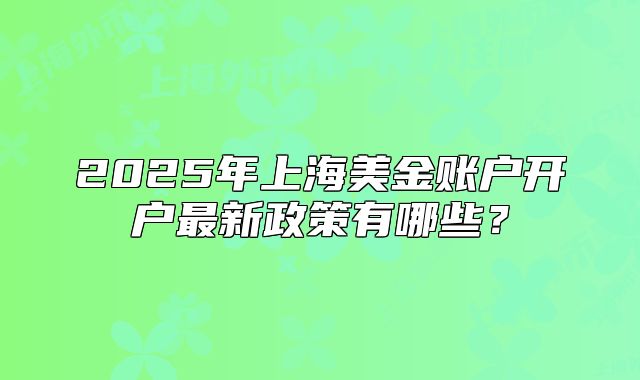2025年上海美金賬戶開戶最新政策有哪些？