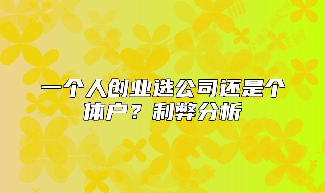 一個人創(chuàng)業(yè)選公司還是個體戶？利弊分析
