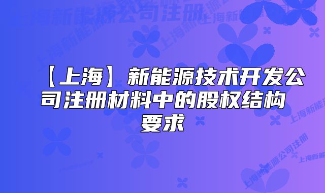 【上?！啃履茉醇夹g(shù)開發(fā)公司注冊材料中的股權(quán)結(jié)構(gòu)要求