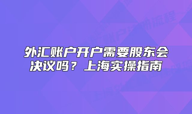 外匯賬戶開戶需要股東會決議嗎？上海實操指南