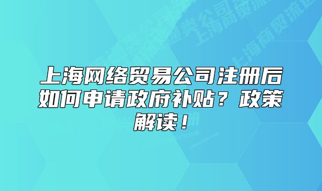 上海網(wǎng)絡(luò)貿(mào)易公司注冊(cè)后如何申請(qǐng)政府補(bǔ)貼？政策解讀！