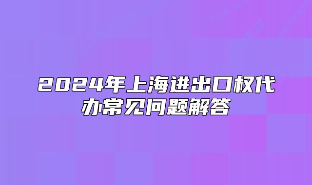 2024年上海進出口權代辦常見問題解答