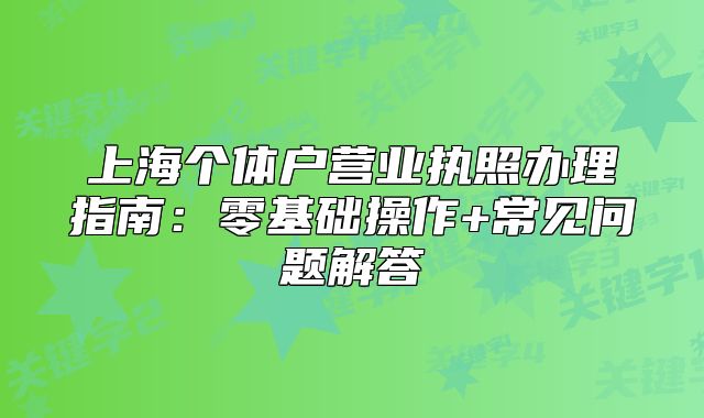 上海個體戶營業(yè)執(zhí)照辦理指南：零基礎操作+常見問題解答