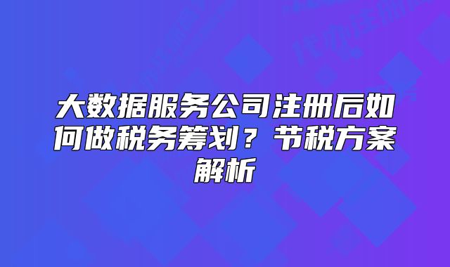大數(shù)據(jù)服務(wù)公司注冊(cè)后如何做稅務(wù)籌劃？節(jié)稅方案解析