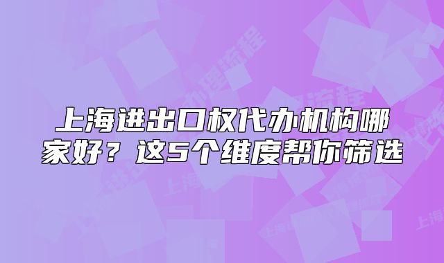 上海進(jìn)出口權(quán)代辦機(jī)構(gòu)哪家好？這5個維度幫你篩選