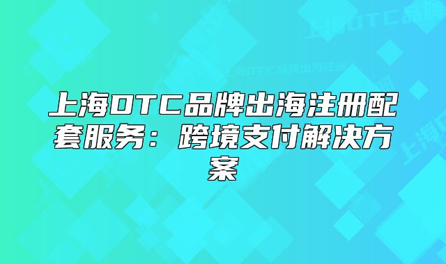 上海DTC品牌出海注冊配套服務(wù)：跨境支付解決方案