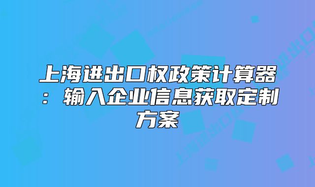 上海進(jìn)出口權(quán)政策計算器：輸入企業(yè)信息獲取定制方案