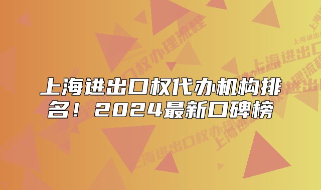 上海進(jìn)出口權(quán)代辦機(jī)構(gòu)排名！2024最新口碑榜