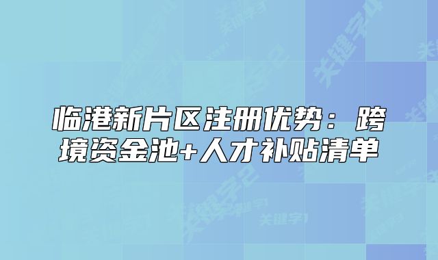 臨港新片區(qū)注冊優(yōu)勢：跨境資金池+人才補貼清單