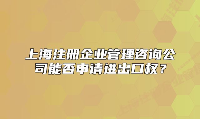 上海注冊企業(yè)管理咨詢公司能否申請進出口權？