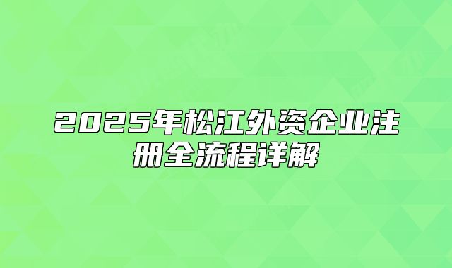 2025年松江外資企業(yè)注冊全流程詳解
