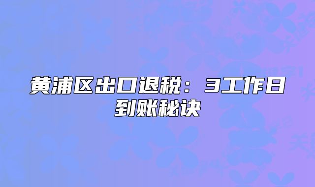 黃浦區(qū)出口退稅：3工作日到賬秘訣