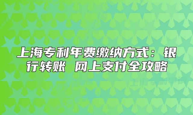 上海專利年費(fèi)繳納方式：銀行轉(zhuǎn)賬 網(wǎng)上支付全攻略