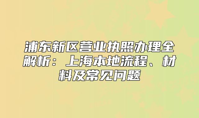 浦東新區(qū)營業(yè)執(zhí)照辦理全解析：上海本地流程、材料及常見問題