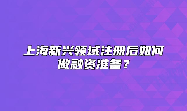 上海新興領域注冊后如何做融資準備？