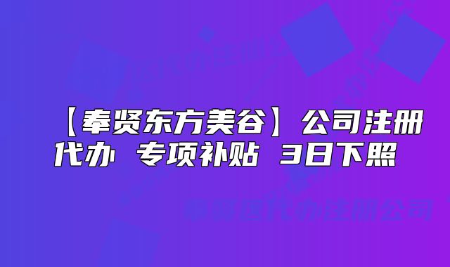 【奉賢東方美谷】公司注冊代辦 專項補貼 3日下照