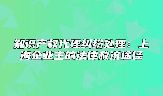 知識產(chǎn)權(quán)代理糾紛處理：上海企業(yè)主的法律救濟(jì)途徑
